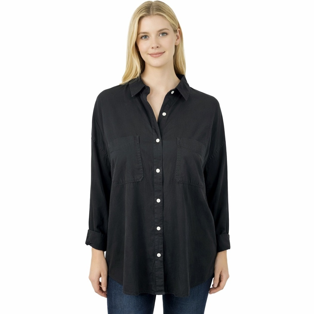 Thread & Supply Vintage Black Tencel Button Shirt Relaxed Boyfriend Fit Size L
